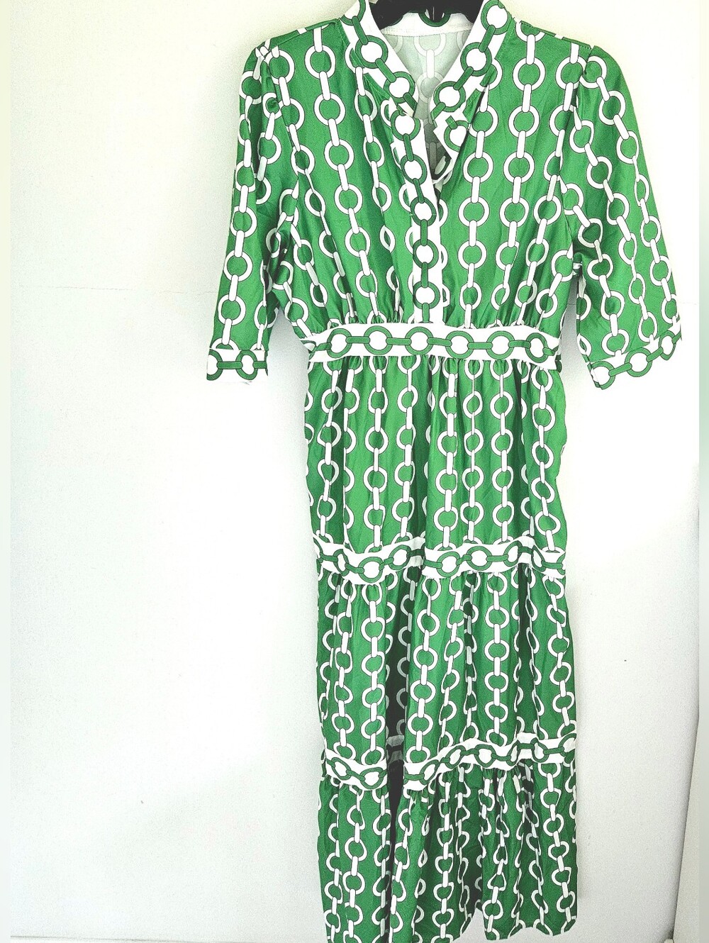 Unbranded Green White Maxi Dtess Ring Pattern